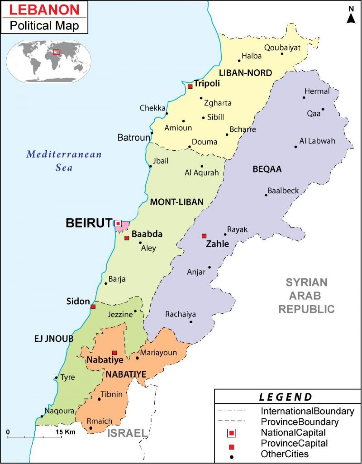 karta Libanona političkih
