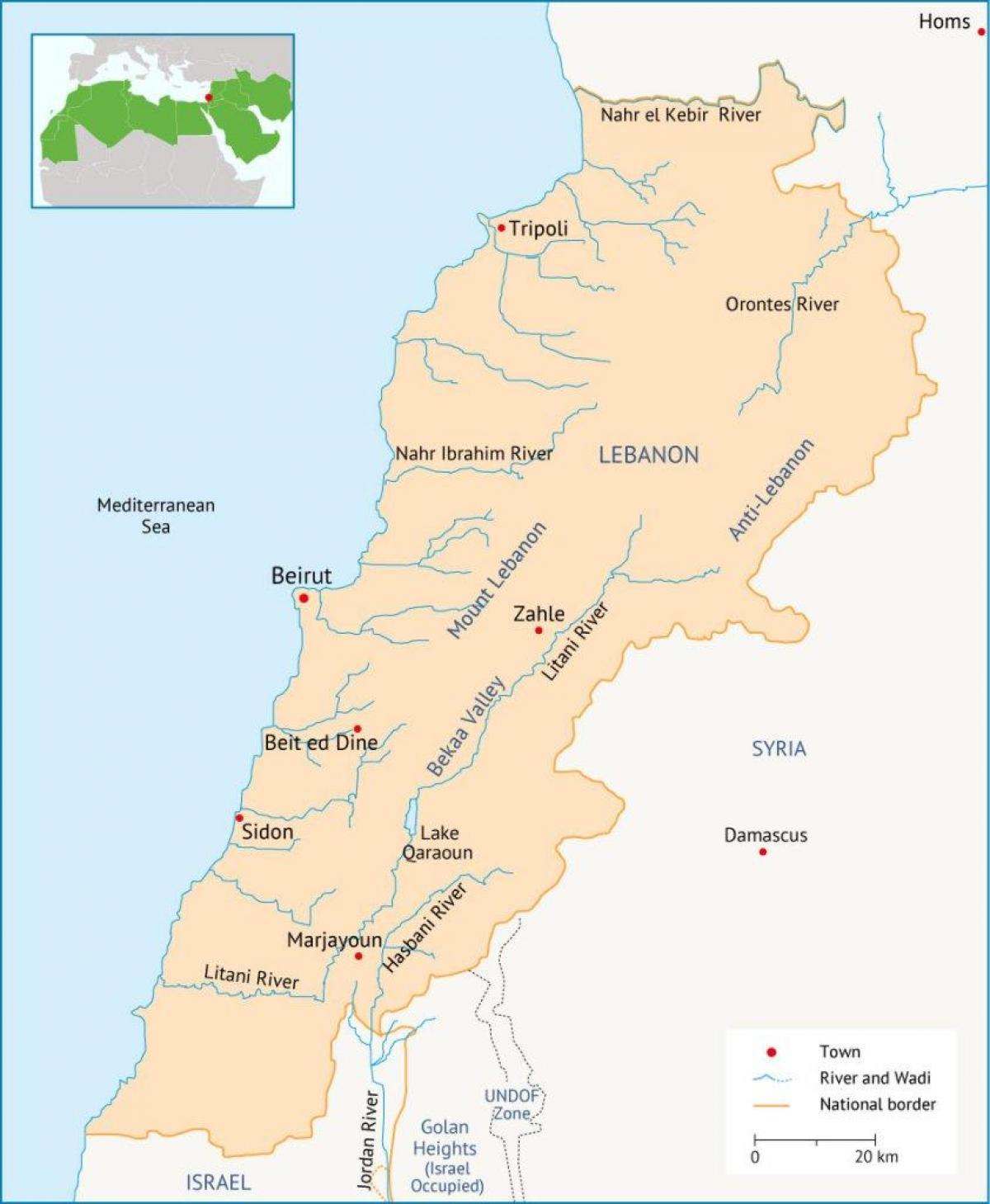 Libanon rijeka karti